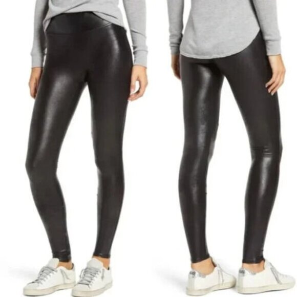 Spanx Black Faux Leather Leggings Size 2X Stretch Slimming - Picture 1 of 13
